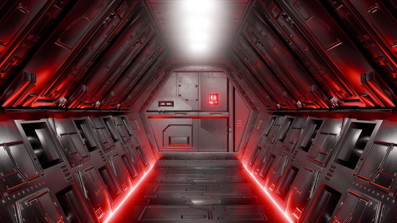 A futuristic spacecraft door with neon lights, animation loop