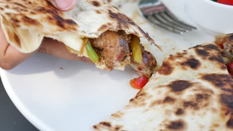 close up of a grilled chicken quesadilla