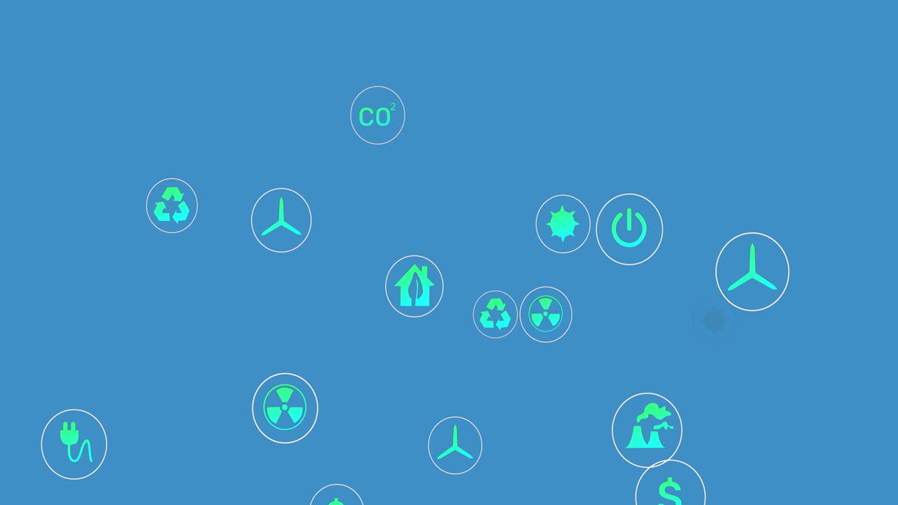 Animation of multiple energy concept digital icons floating against blue background