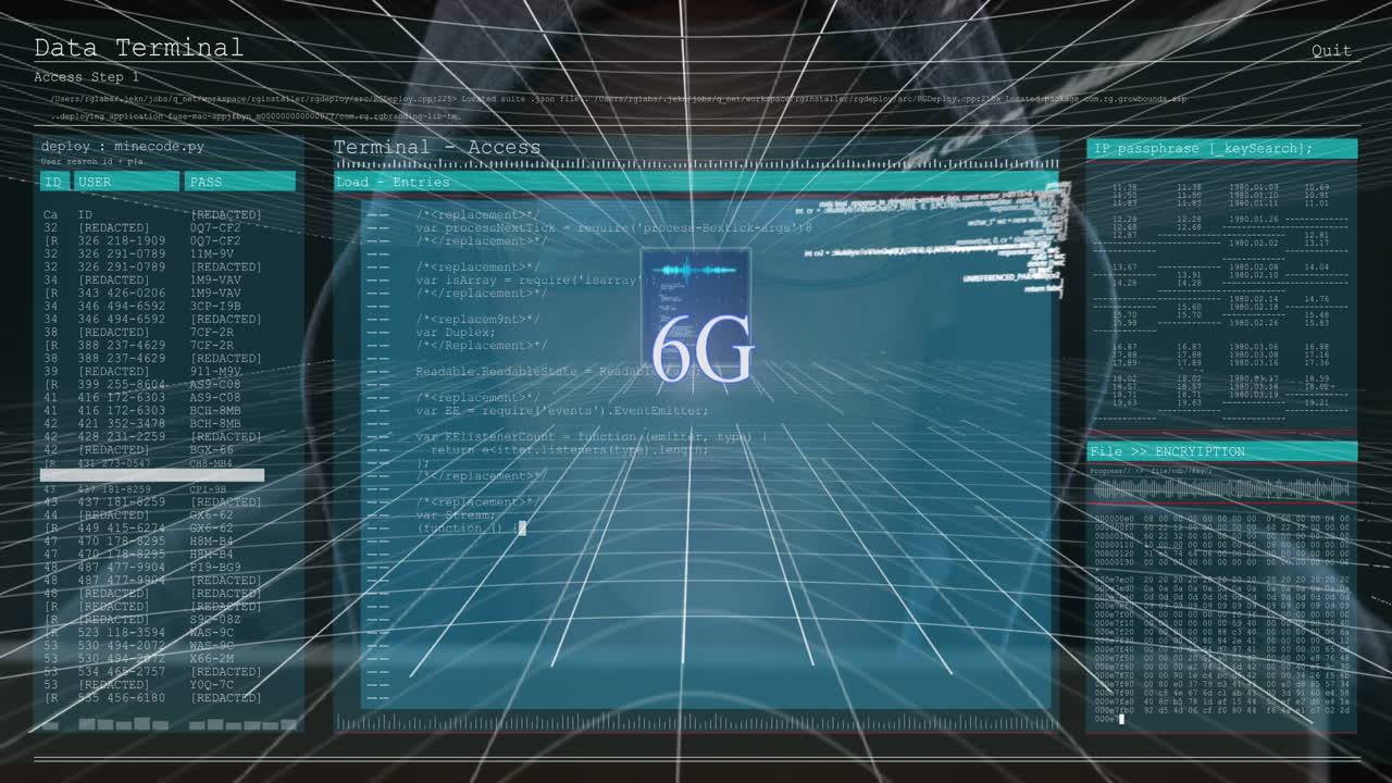 texto de 6g sobre pantalla con procesamiento de datos contra un hacker masculino que usa computadora