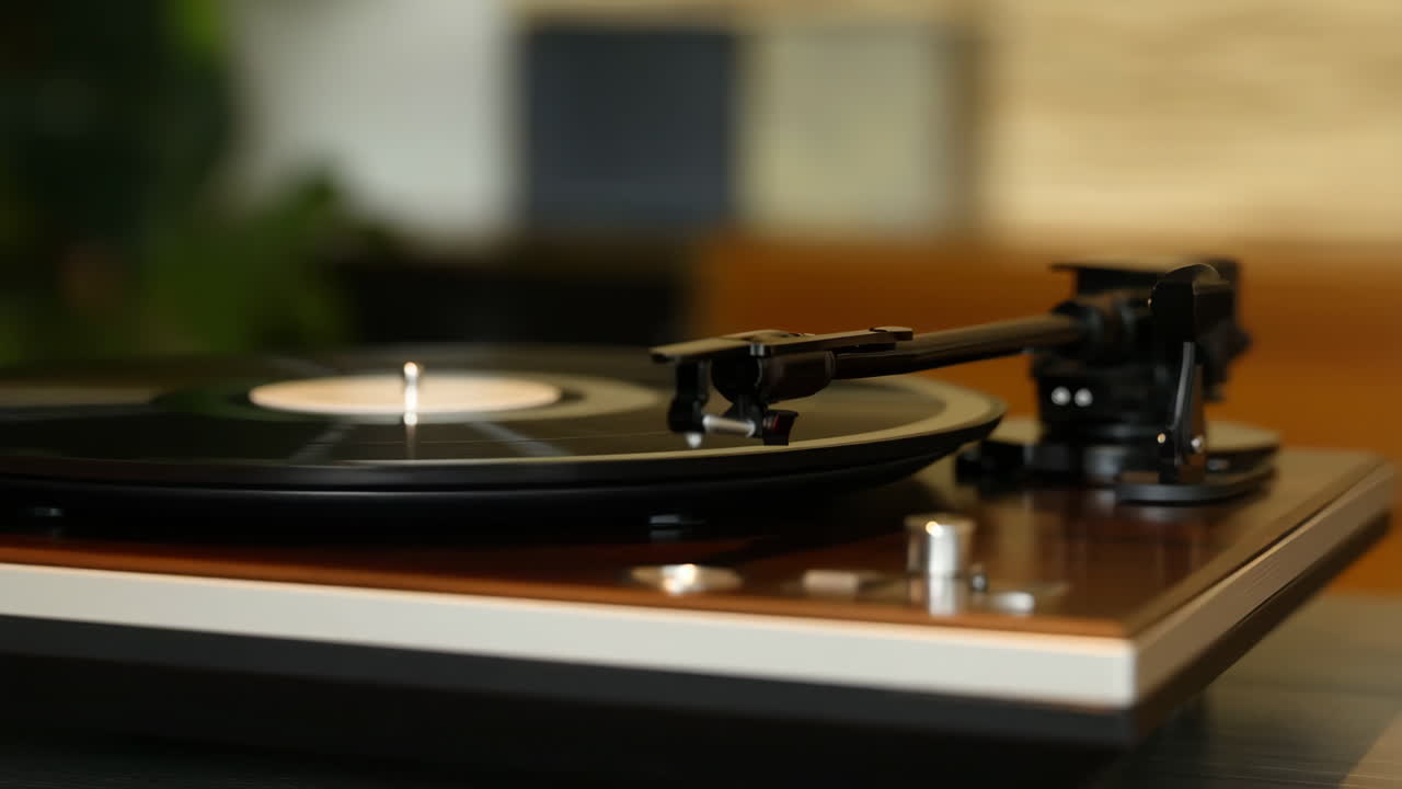 A vintage record player with a vinyl record