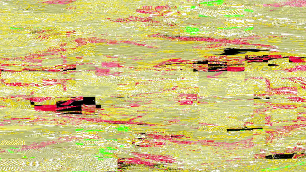 Abstraktní digitální pozadí s glitch efektem a šumem, s barevnými pixely.