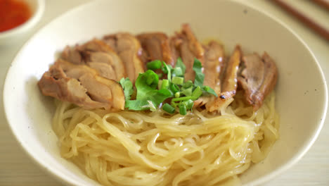 dried noodles with stewed duck in white bowl - asian food style