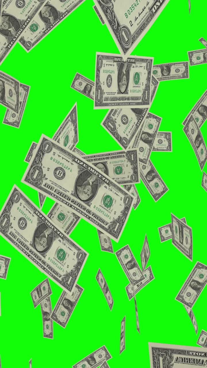 dólares cayendo en la pantalla verde