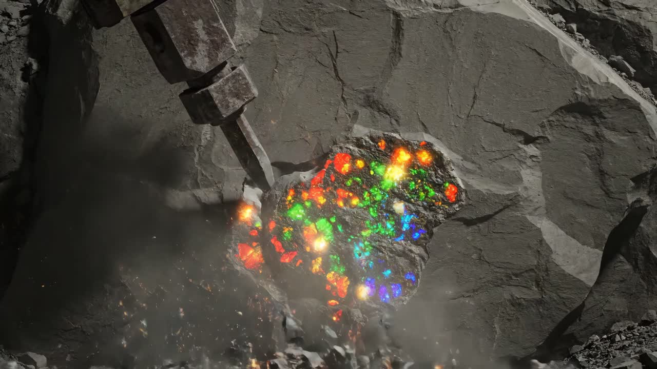 Kostbare mineralen delven met een steenbreker