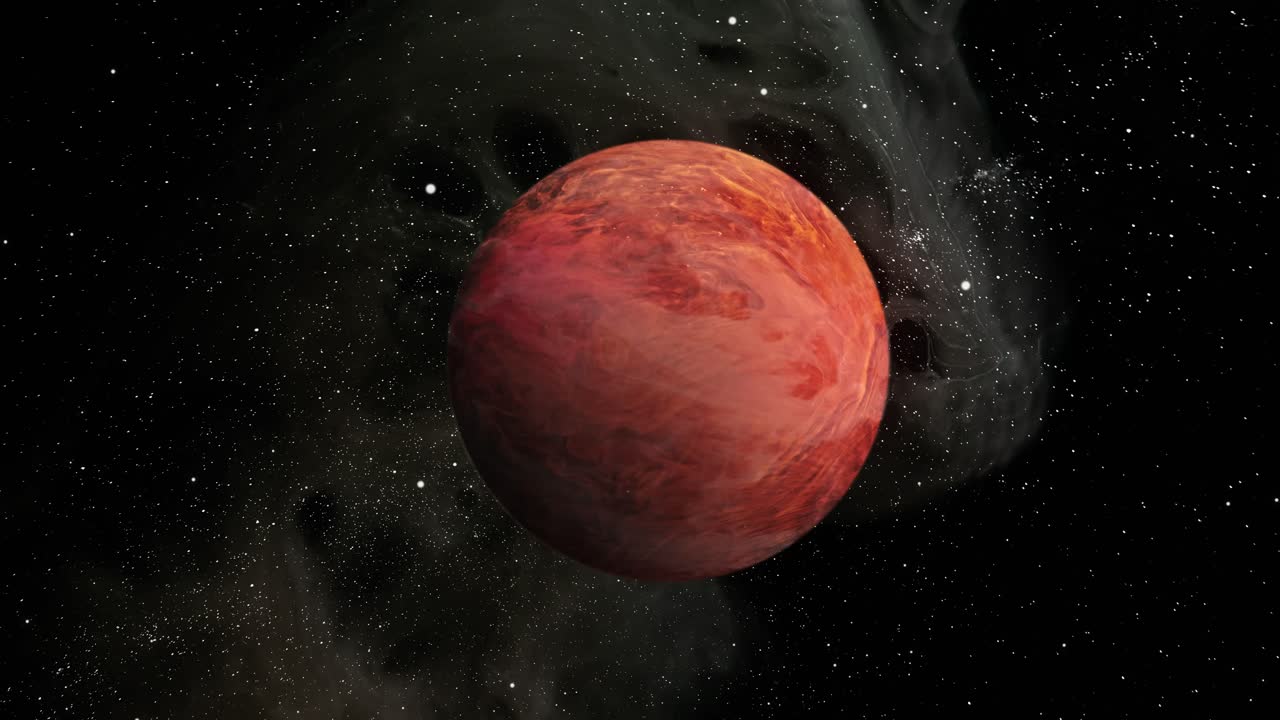 Mars planet orbiting in space with evolving atmosphere and stars