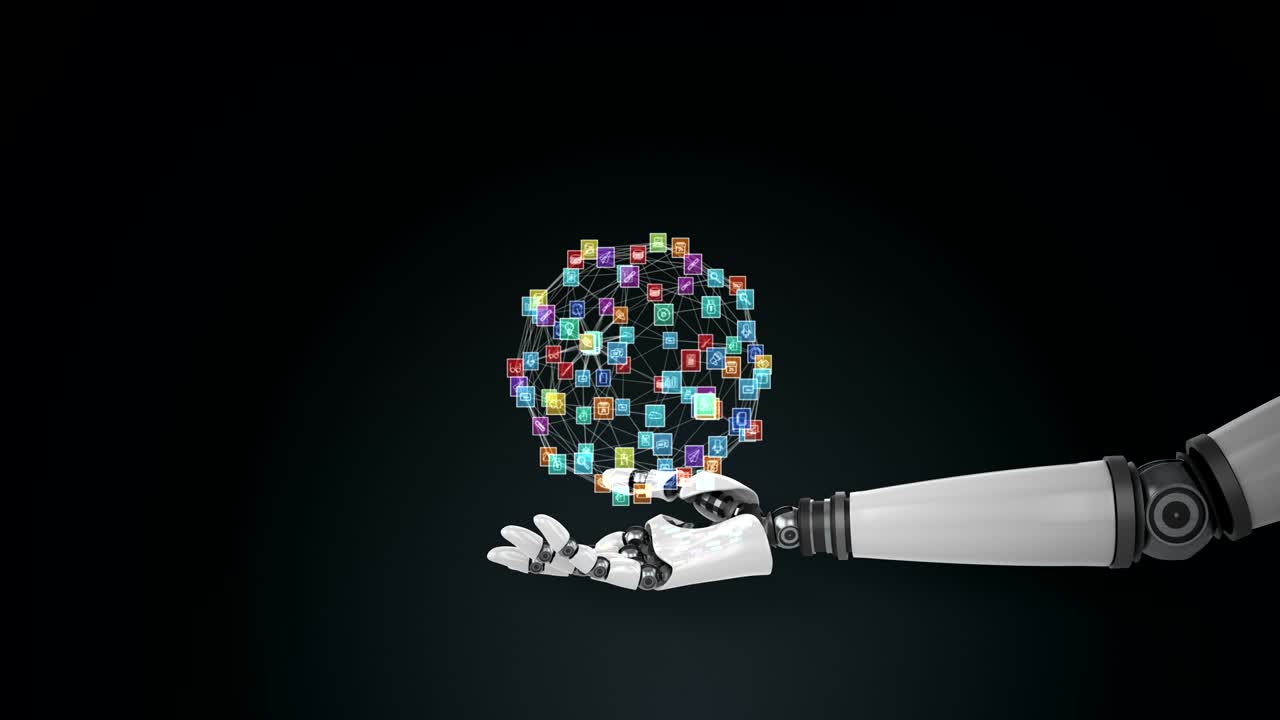 mano robótica que presenta iconos generados digitalmente
