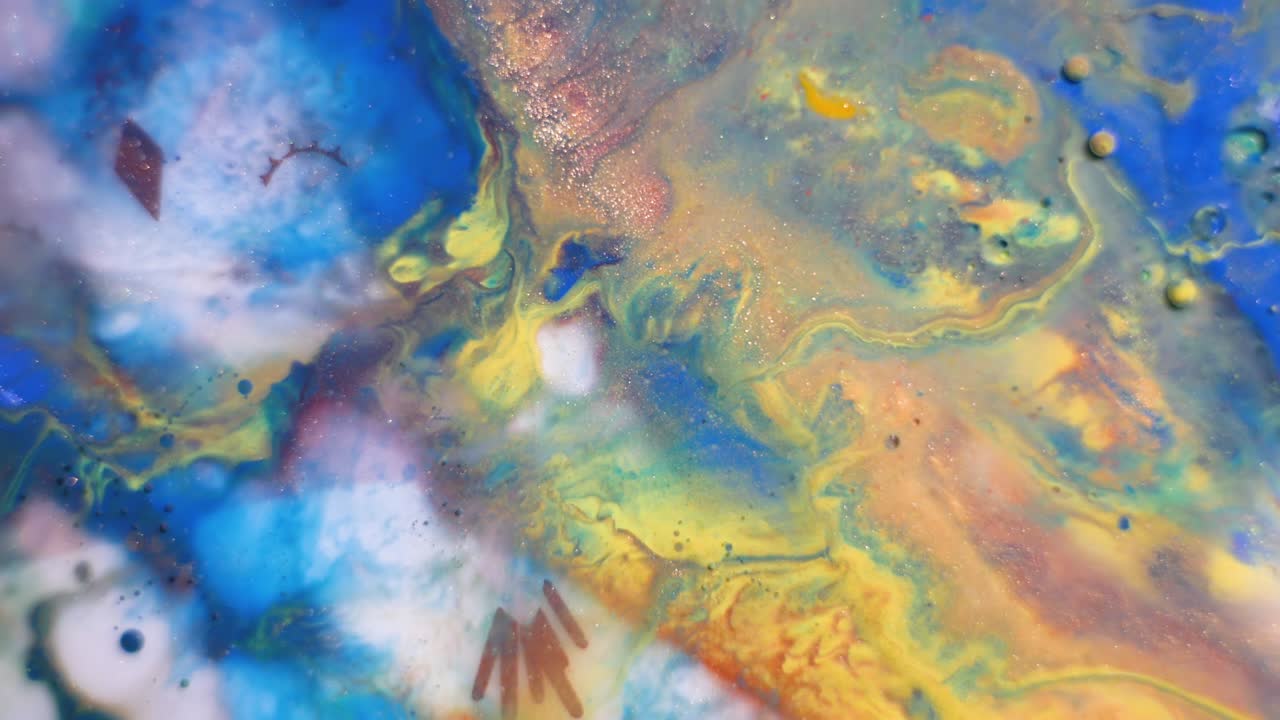 movimiento abstracto de pinturas acrílicas. vista desde arriba. increíbles patrones de mezcla de colores