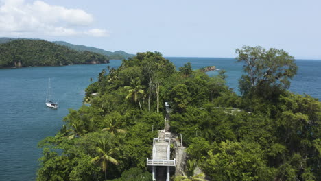 aerial - bridge of the islands of samana, dominican republic, forward wide shot