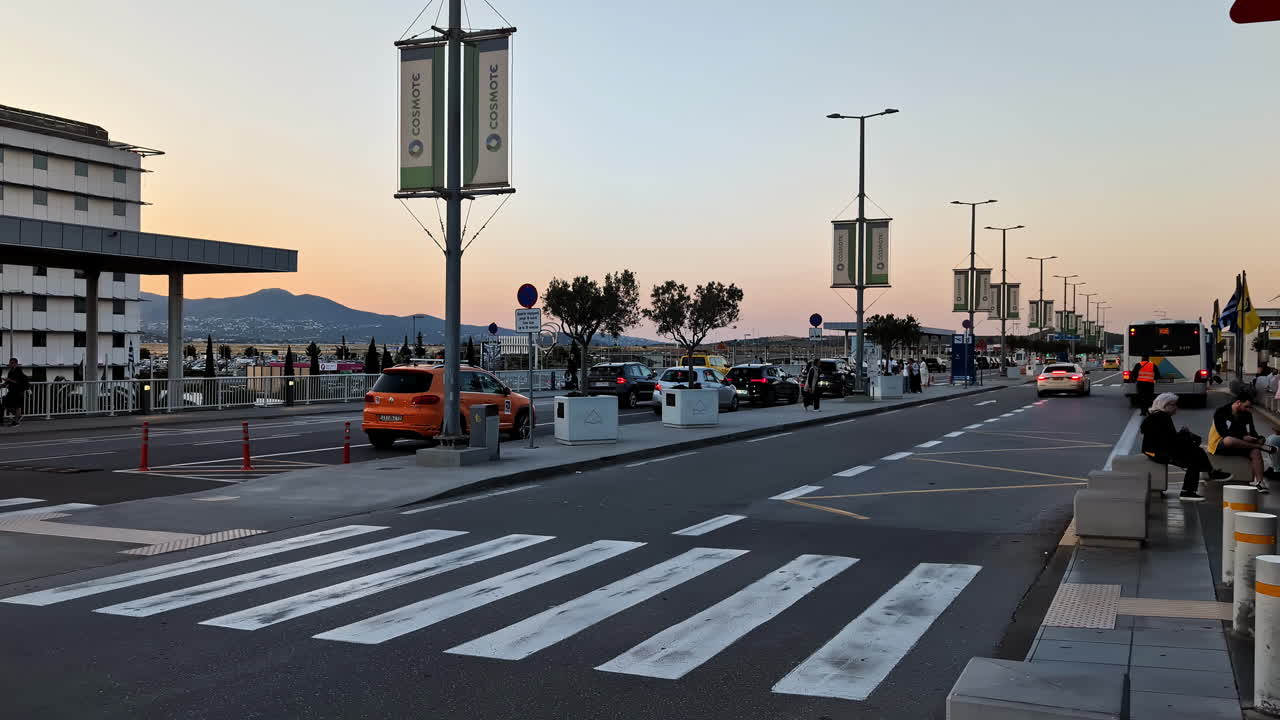 Airport Arrival and Departure: Passengers Waiting at Sunset
