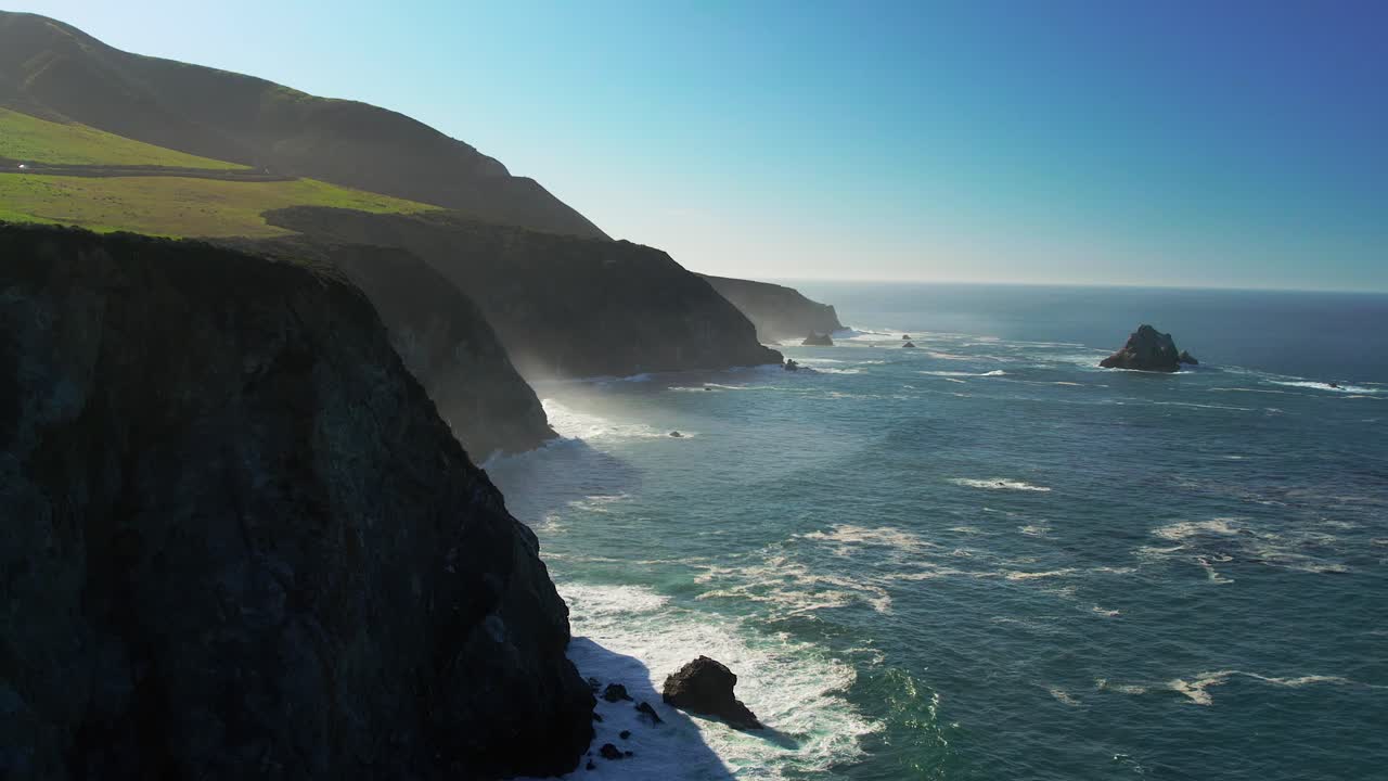 Drone shot of Waves Crashing on Scenic Coastline at Big Sur State park off Pacific Coast Highway in California 10