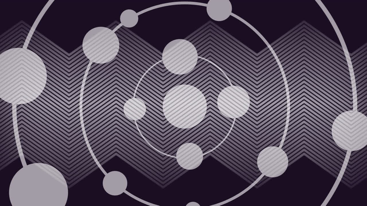 animazione di anelli concentrici di sfere su linee a zigzag parallele cinetiche grigie che si muovono su nero