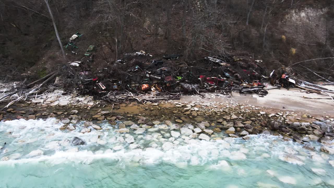 Cars rotting on the shoreline of Lake Michigan