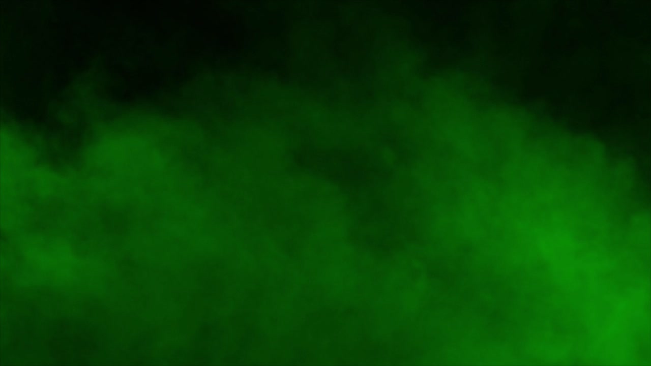 Realistisk grøn røg, tåge eller dis driver og hvirvler på sort baggrund. Ideel til overlejringer, special effects og til at skabe en mystisk, giftig, radioaktiv eller magisk atmosfære.