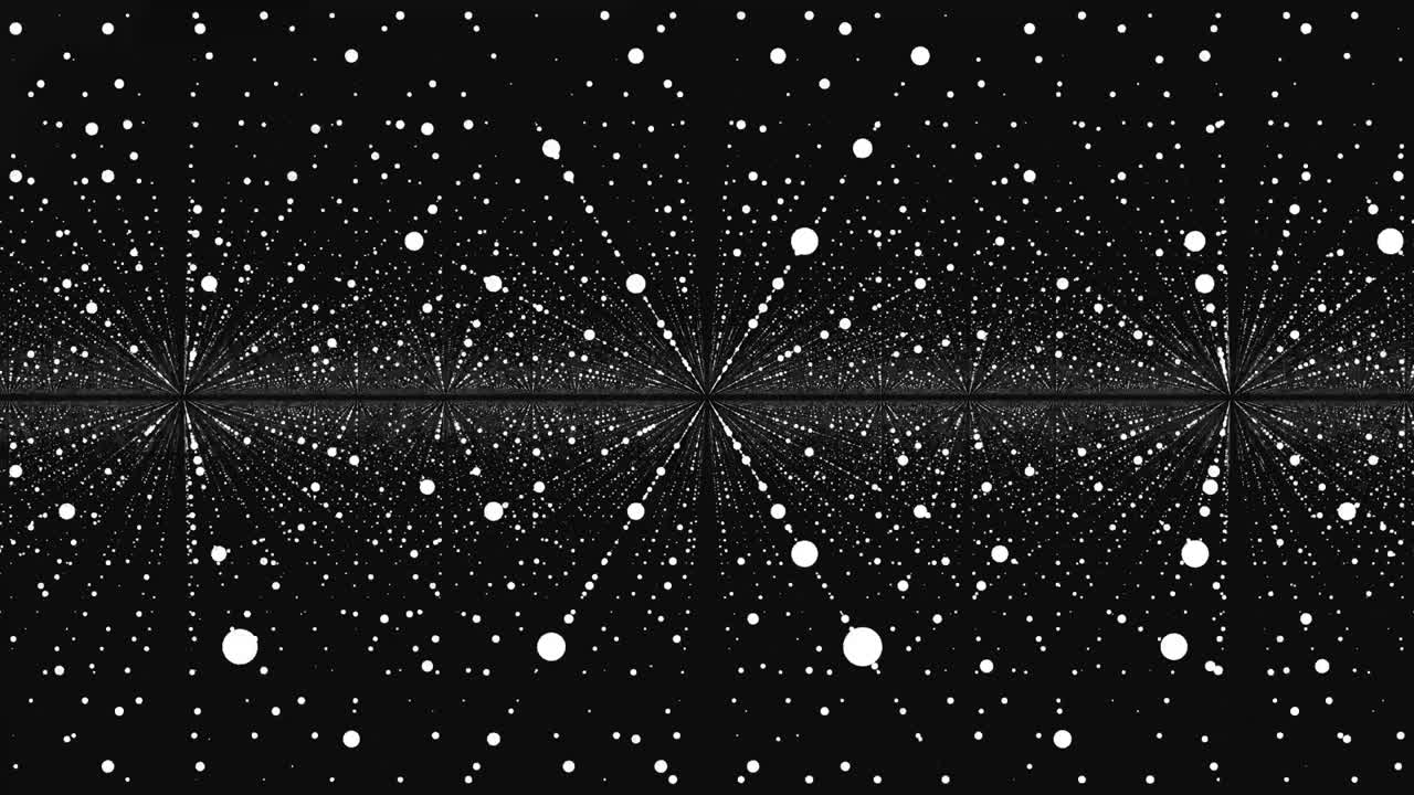 미니멀리즘 추상적인 배경, 무결한 루프, 무한한 공간 배경, 깊이의 착각과 함께 빛나는 별의 행렬, 관점, 점 배열과 함께 기하학적 배경, 추상적인 미래주의 우주, 빛의 파동, 점과 선의 수직 패턴