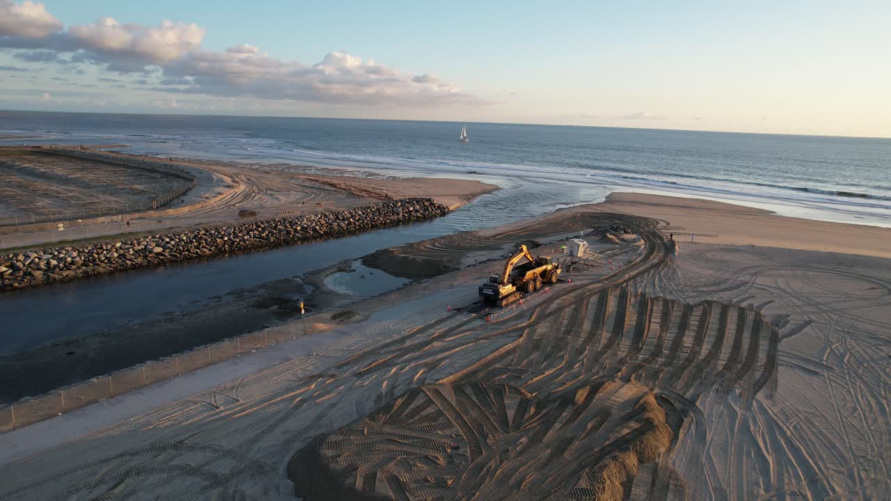 4K Aerial Drone Revealing Coastal Flooding And Beach Erosion In Huntington State Beach, Caifornia (USA).