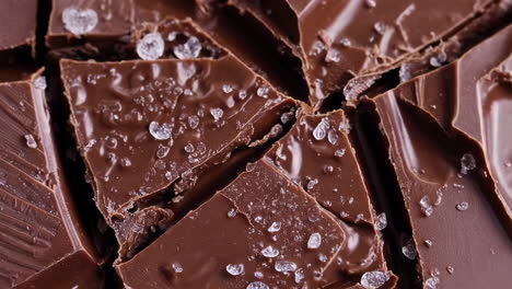 close-up of broken chocolate pieces with sea salt