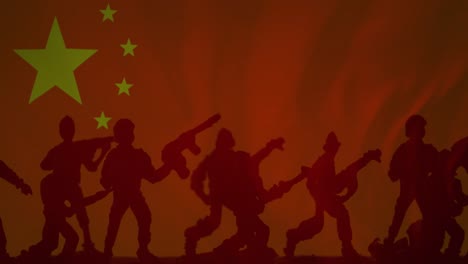 Animation-Der-Flagge-Chinas-über-Silhouetten-Von-Soldaten