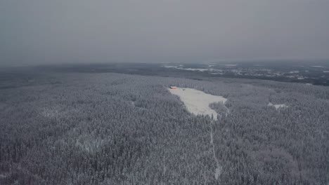 aerial view of frozen mountain top in deep forest