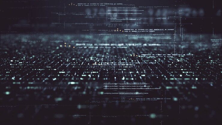 Futuristic artificial neural networks simulation, artificial intelligence deep learning performing analytic computational head up display loop background