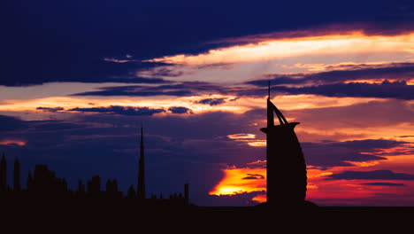 dubai skyline at sunset silhouette