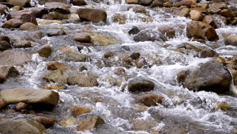 clear stream running through stone boulders abundant river flowing in slow motion