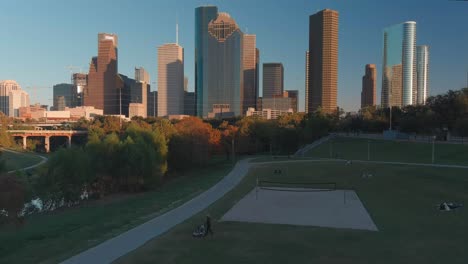 Birds-eye-view-of-traffic-on-I-45-in-the-downtown-Houston-area