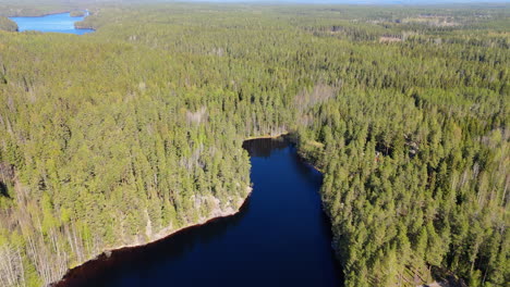 The end of a river. National park in Finland called helvetinjärvi. Drone flyes over the river end. 4K prores.