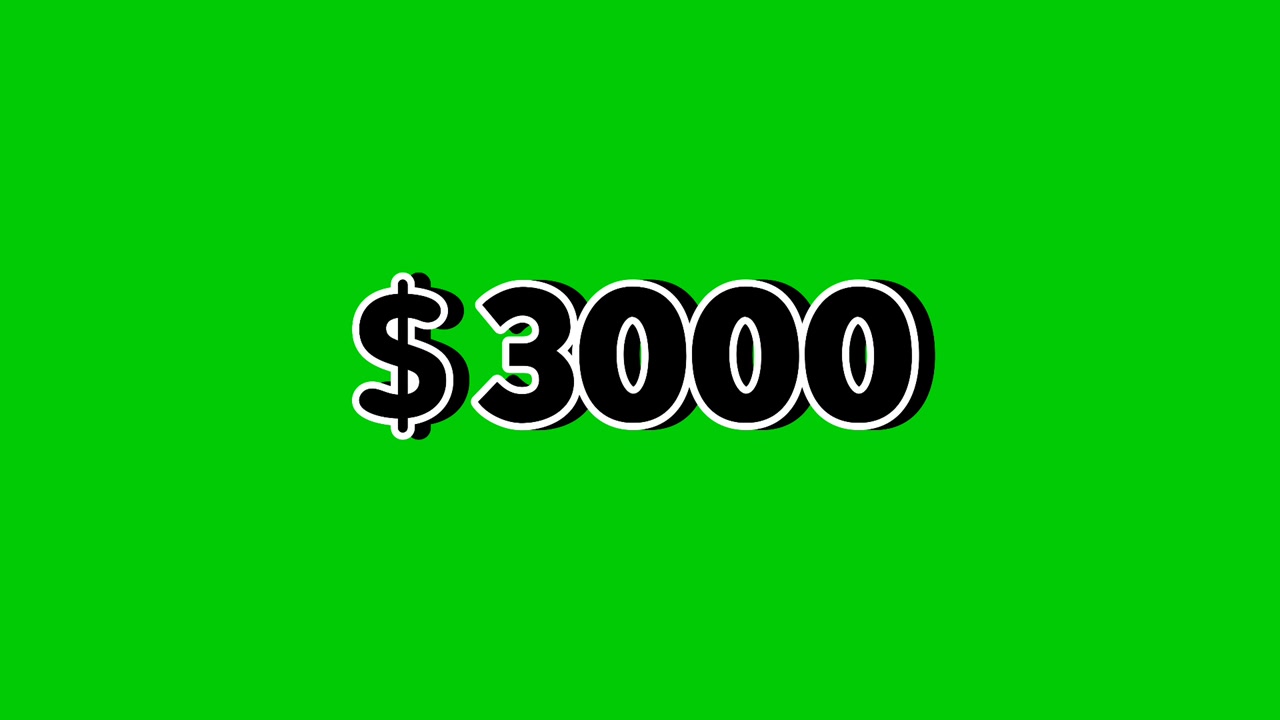 Cartellino del prezzo animato di 3.000 dollari con grafica in movimento ed effetti di fumo su sfondo green screen. Perfetto per pubblicità, e-commerce, vendita al dettaglio, sconti e concept di business promozionale come elemento video.