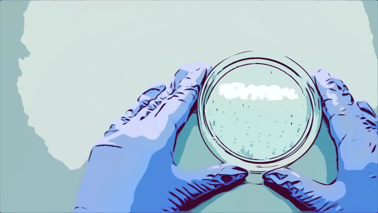 미생물 과 질병 을 찾기 위해 페트리 접시 를 조사 하는 실험실 연구원