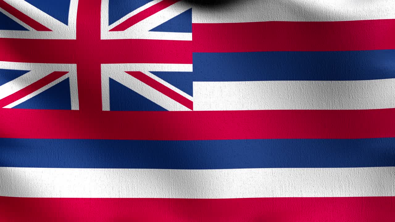 bucle sin costura 4k vdo. bandera del estado de hawaii en los estados unidos de américa, estados unidos, soplando en el viento aislado. diseño abstracto patriótico oficial. ilustración de renderización 3d del símbolo de señal ondulante.