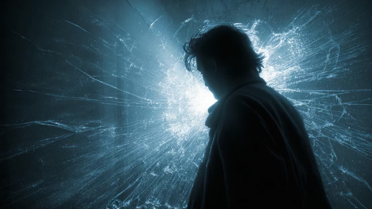 A Mysterious Silhouette in the Shadows: Exploring the Depths of Reflection and Isolation Amidst Fragmented Light and Shadows