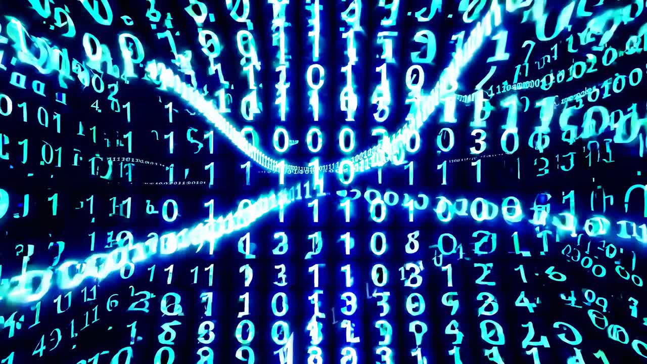 Dynamic video concept with a first-person angle, showcasing cascading green binary code on a black