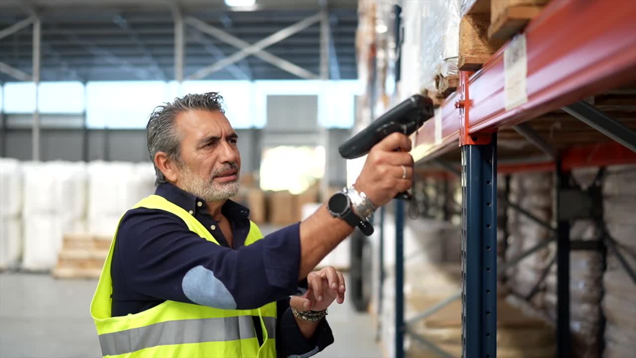 trabajador del almacén escaneando el inventario