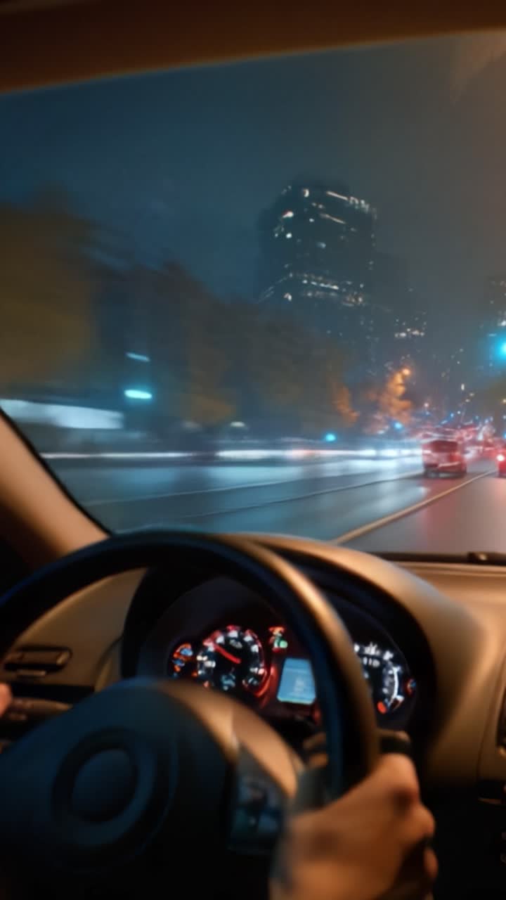 Guida Urbana Notturna: Catturando il brivido della velocità in un paesaggio urbano pieno di luci al neon e un'atmosfera dinamica.