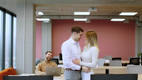 coworkers greeting in the office