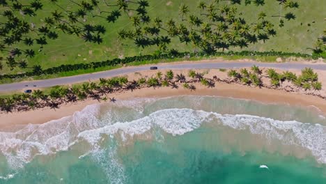 car driving along exotic and panoramic road, arroyo salado beach, cabrera in dominican republic