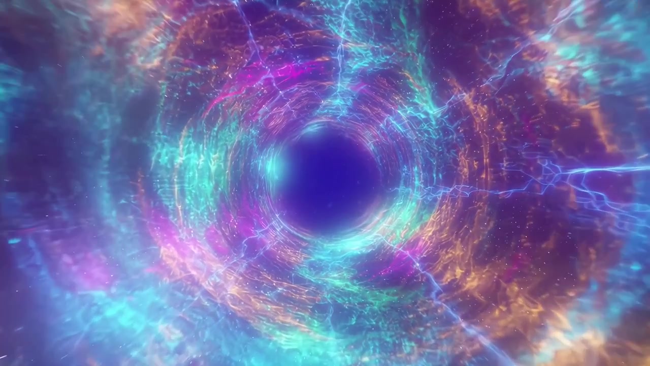 Tunnel spaziale astratto dinamico con energia luminosa e colori vivaci