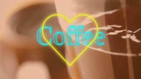 Animation-Von-Herz--Und-Kaffeetext-über-Einer-Tasse-Kaffee