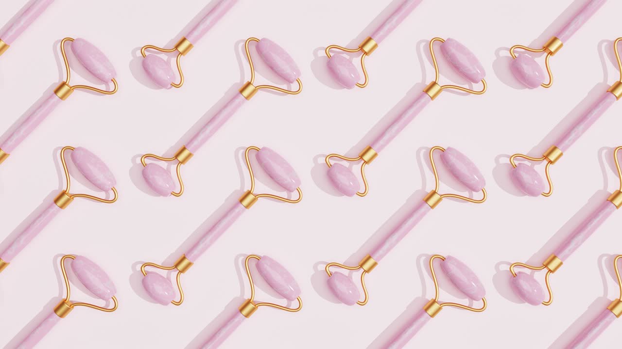 Rullo facciale di quarzo rosa per massaggio Gua Sha. Motivo. Trattamento anti-età, lifting e tonificante per la cura della pelle. Prodotti cosmetici
