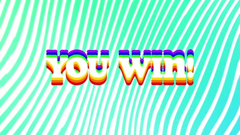 animation of you win text over shapes on white background