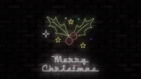 animation of neon merry christmas text and holy on black background