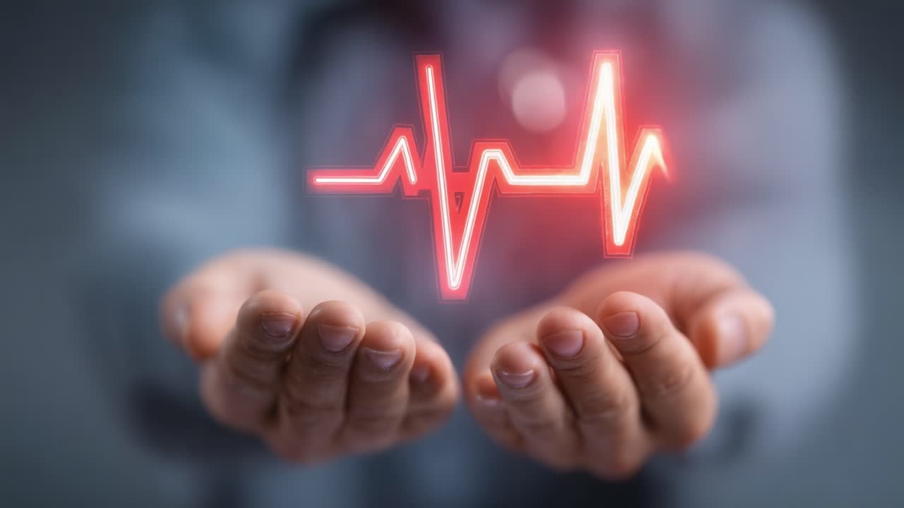 A Close-Up View of Hands Cradling a Digital Heartbeat Signal, Illustrating Themes of Health, Care, and Technology Integration in Modern Medicine