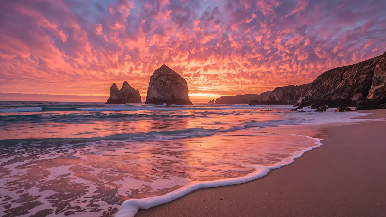 hermosa puesta de sol sobre una playa serena