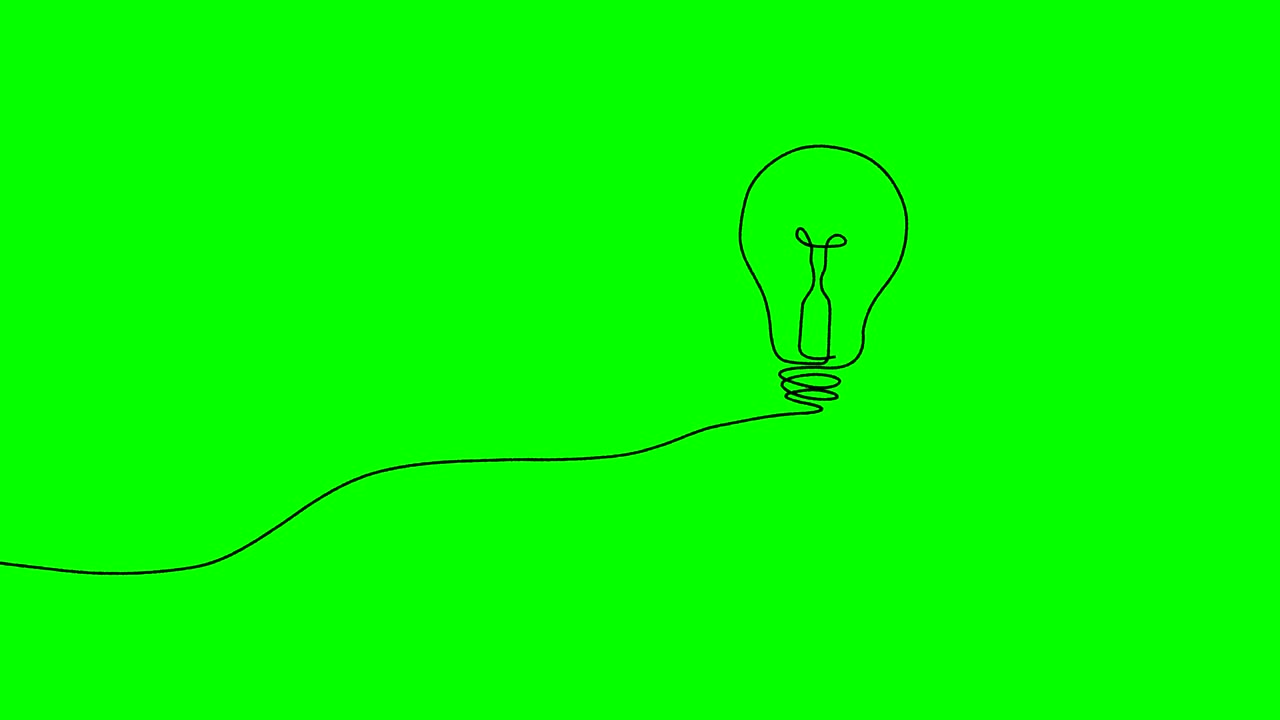 animación de estilo dibujado a mano de una bombilla encendida, en pantalla verde