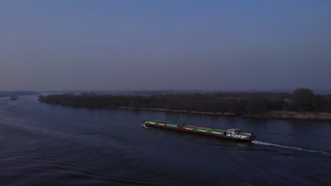 aerial view of a cargo ship in the water