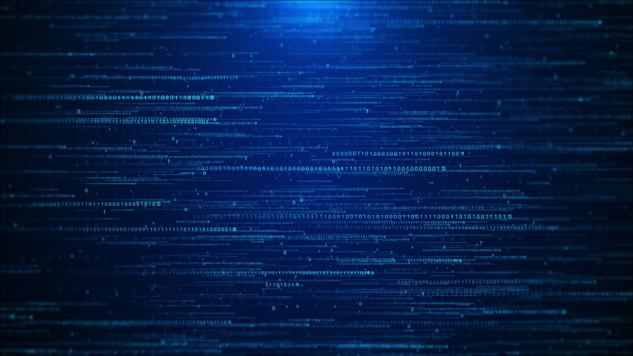Animation of digital data moving background blue cyberspace digital light beam surrounded by binary