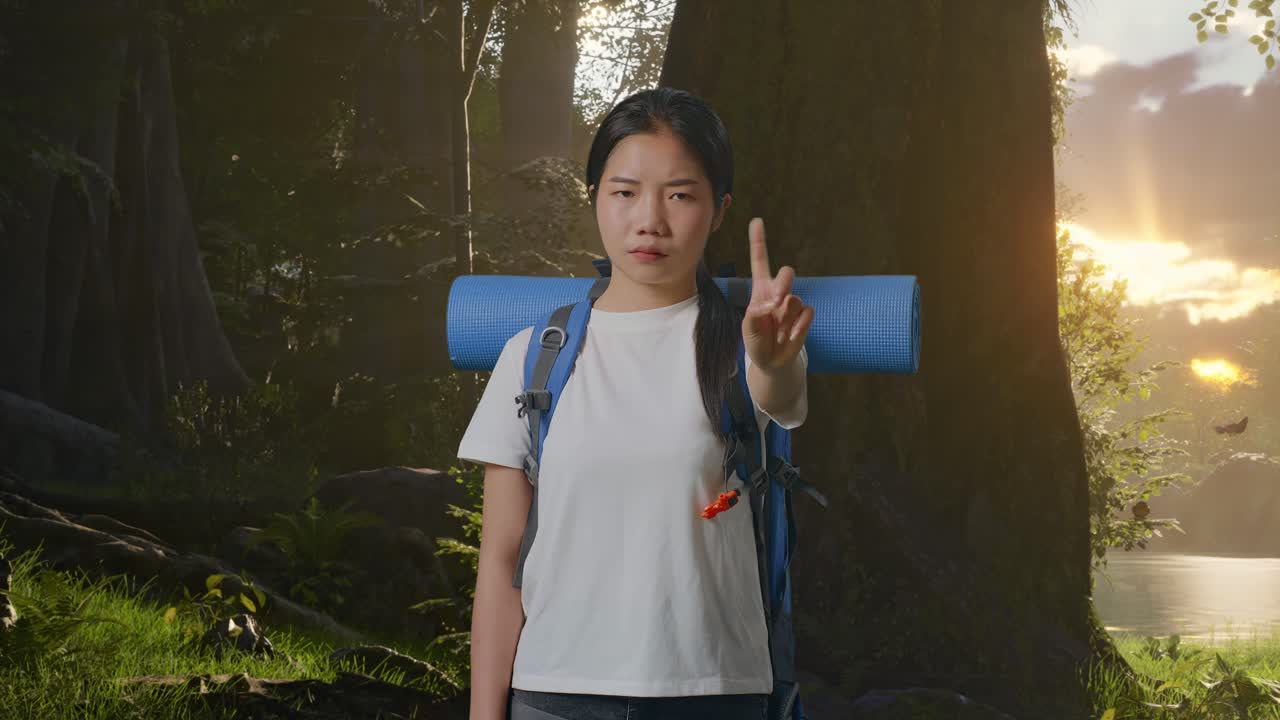 숲에서 산책하는 여자, 가리키고