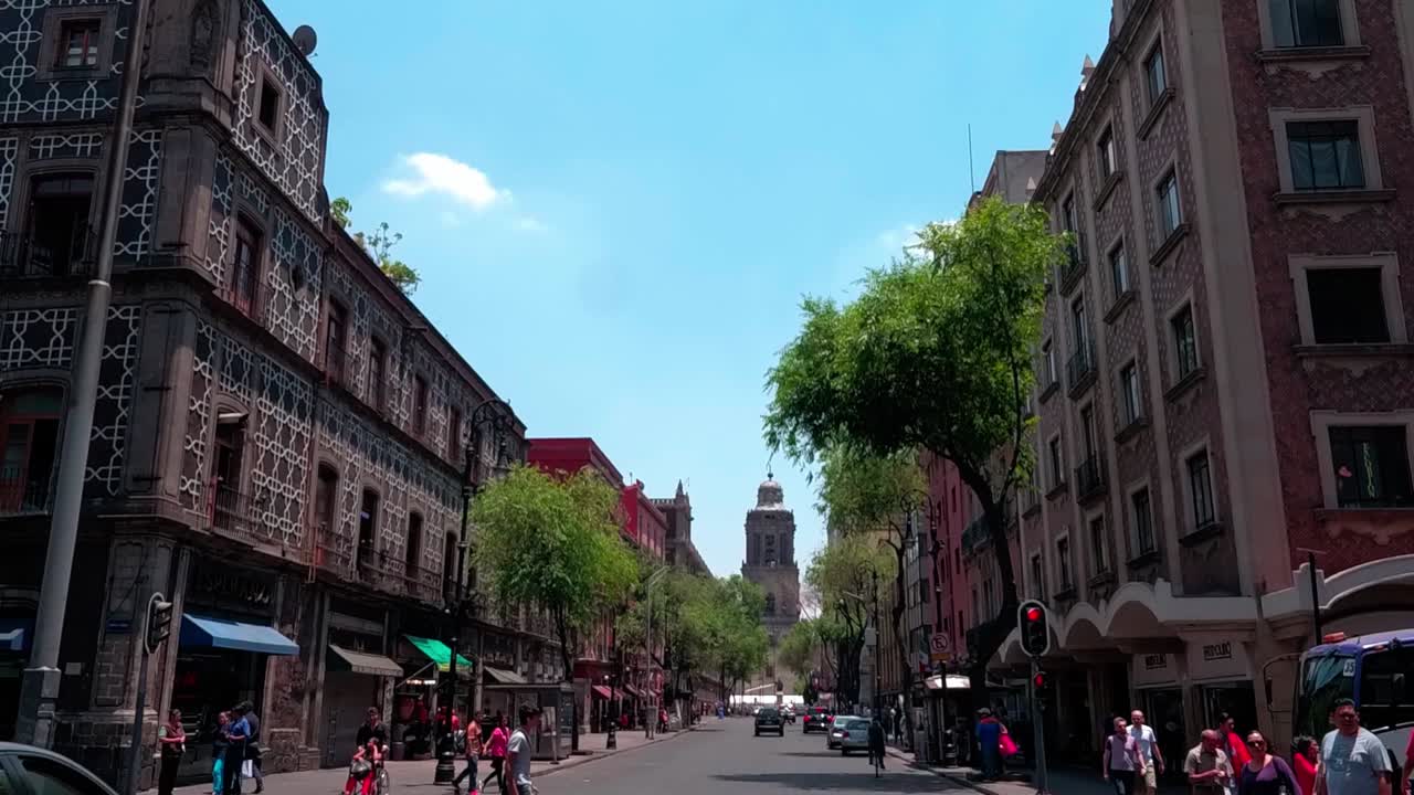 City street with buildings and traffic
