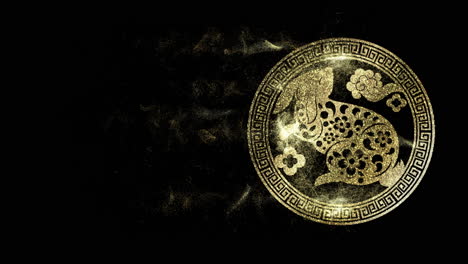 chinese zodiac year of the rabbit 2023 astrological sign loop glittering gold particles symbolized fortune and prosperity